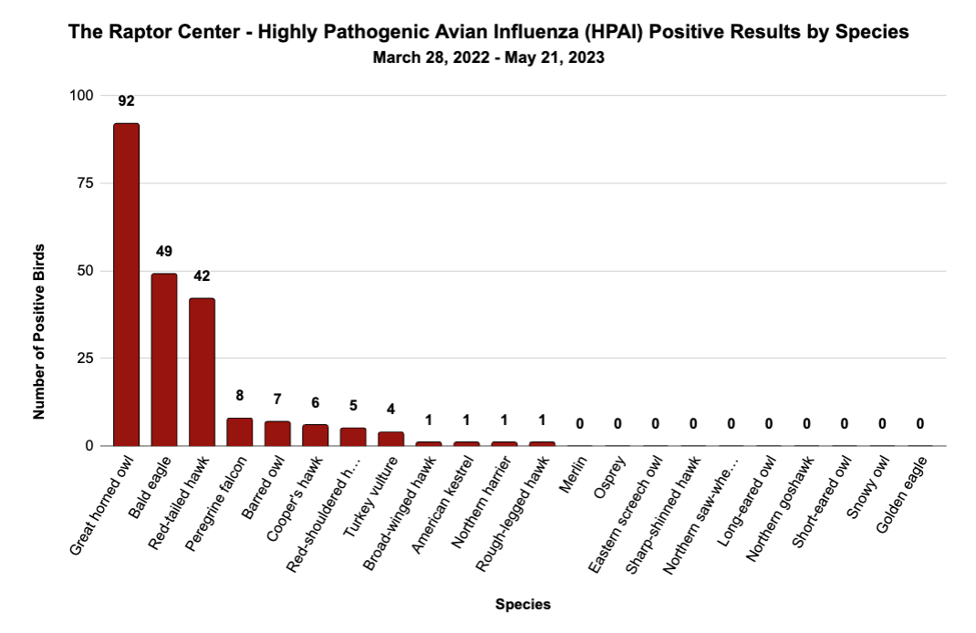 HPAI positive results by species March 28, 2022 - May 21, 2023