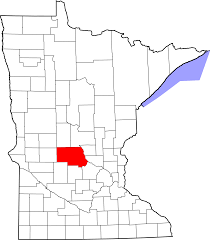 A map of Minnesota counties, with Stearns County highlighted in red